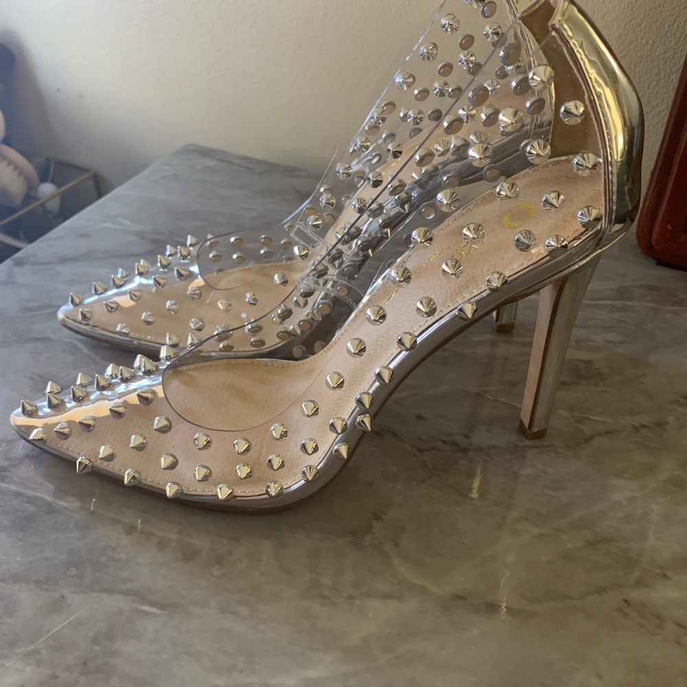 Stunning Studded Clear and Silver Heels